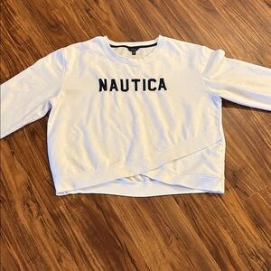 White Nautical Sweatshirt with Dark Blue Accent